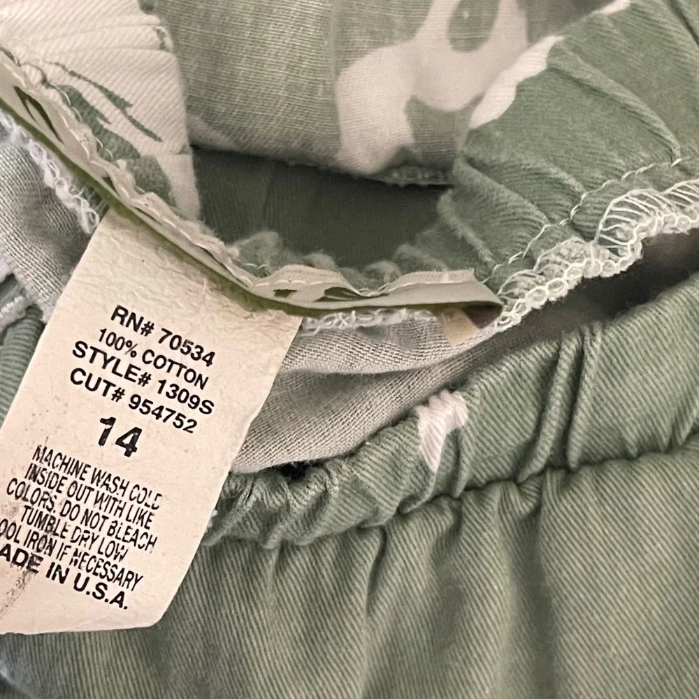 Orvis Pant Set Women 14 Green Floral Cotton‎ Jacket Elastic Waist Botanical USA